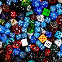 Photograph of an assortment of colorful dice